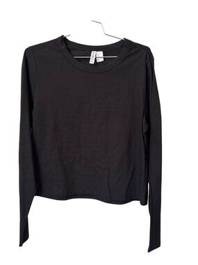 H&M Divided Crop Top Size XL Crewneck Long Sleeve Pullover Solid Black Cotton